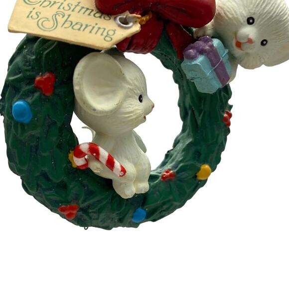 Vintage Christmas Wreath With Mice Ornament Green Lustre Fame Christmas Sharing - Picture 6 of 16